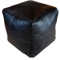 Vierkante Poef Leder - Zwart